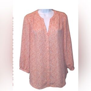 NYDJ Pintuck Blouse Floral Pink Button Fron